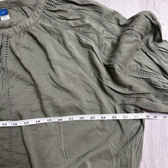 Old Navy Top Womens XL Green Blouse Button Up Lace Trim Long Sleeve Peasant Boho - Picture 7 of 9